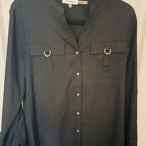 Calvin Klein Ling Sleeve Grey Blouse Size S